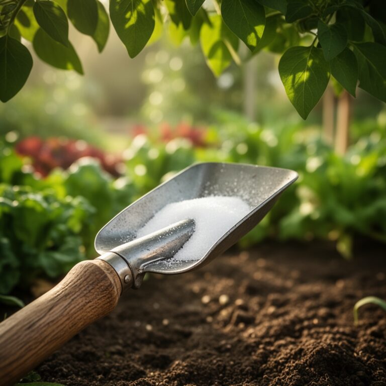 Using a handheld spreader for vegetable garden lime