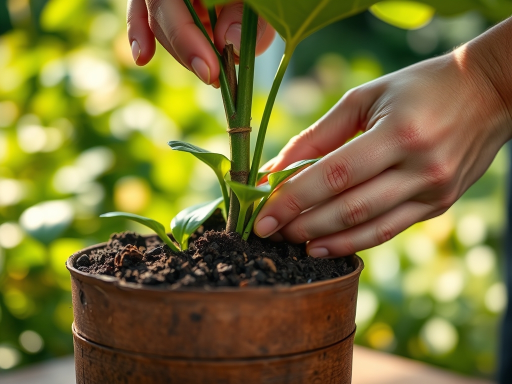 Steps for repotting a rubber tree